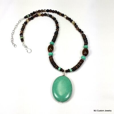 Turquoise, Buffalo & Brown Agate Pendant Necklace