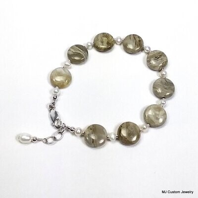 Silverleaf Jasper Coins & Freshwater Pearl Bracelet