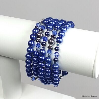 Royal Blue Pearl & Sapphire Crystal Necklace / Wrap Bracelet