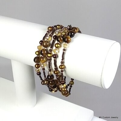 Tigereye, Freshwater Pearl & Crystal 14k GF Necklace / Wrap Bracelet