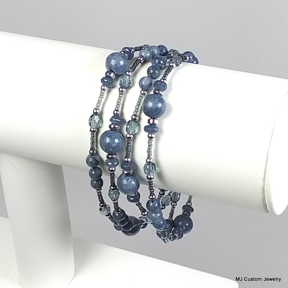Blue Coral, Agate, Crystal & Hematite Necklace / Wrap Bracelet