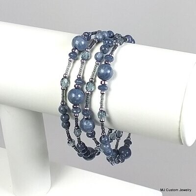 Blue Coral, Agate, Crystal & Hematite Necklace / Wrap Bracelet