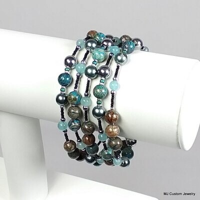 Blue Rainbow Jasper & Teal Pearl Necklace / Wrap Bracelet