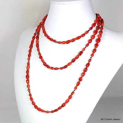 Red Coral Nuggets "Almost Endless" 56" Necklace