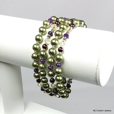 Light Green Swarovski Pearl & Crystal Necklace / Wrap Bracelet