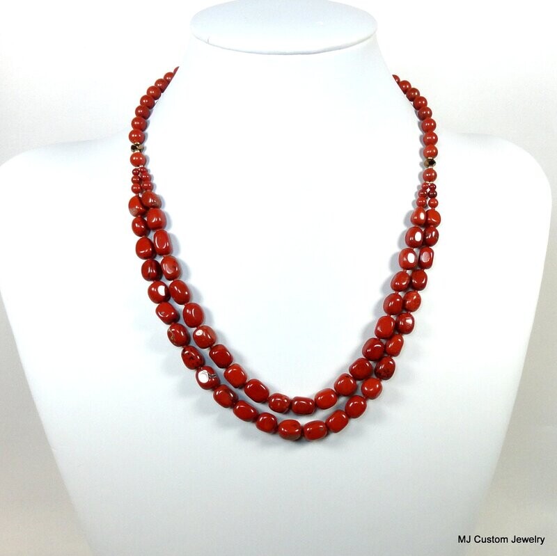 Red Jasper Double Bib 14k GF Necklace