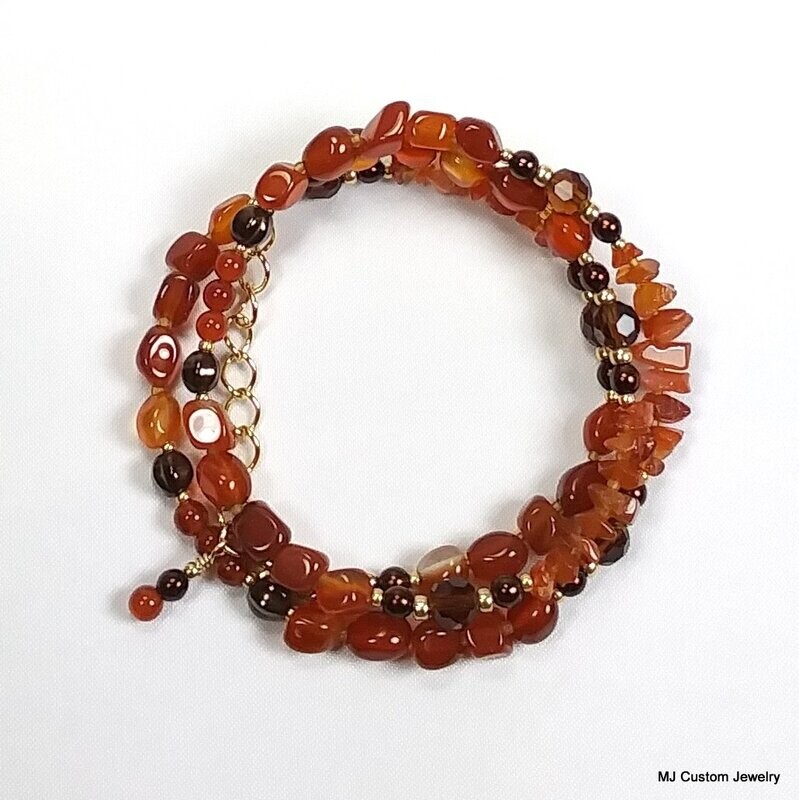 Carnelian & Topaz Crystal Gold Necklace / Wrap Bracelet