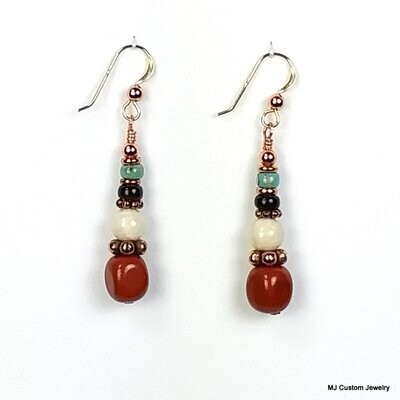 Red Jasper, Seabed Fossil & Heishi Copper Earrings