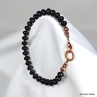 Black Agate Gemstone Rondelle Copper Bracelet