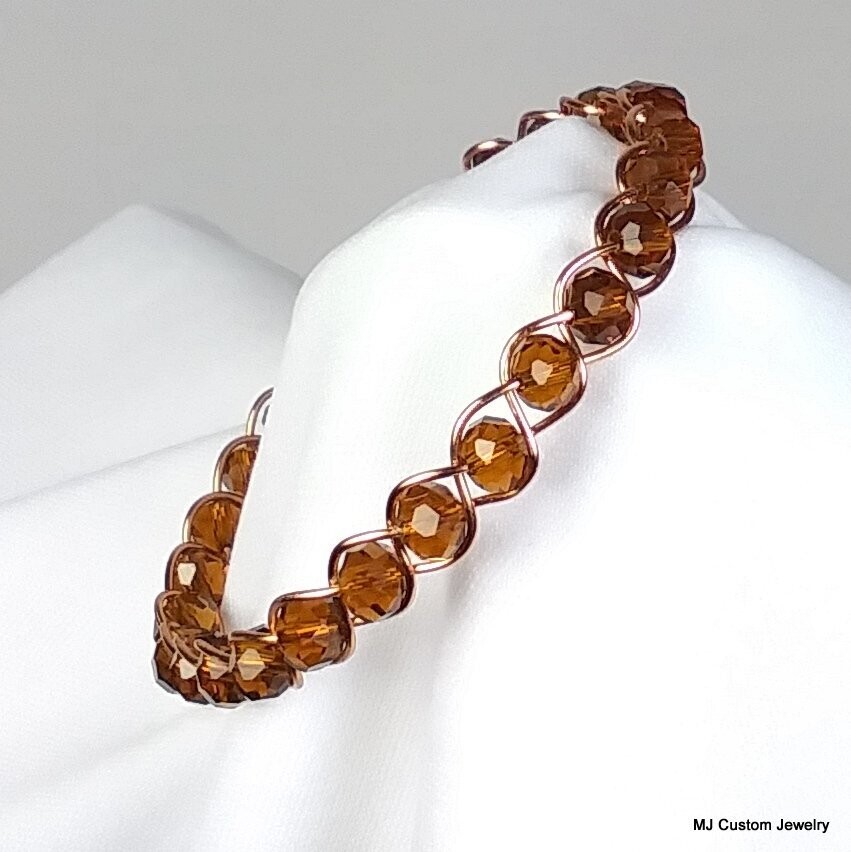 Dark Topaz Crystal Braided Copper Wire Cuff Bracelet