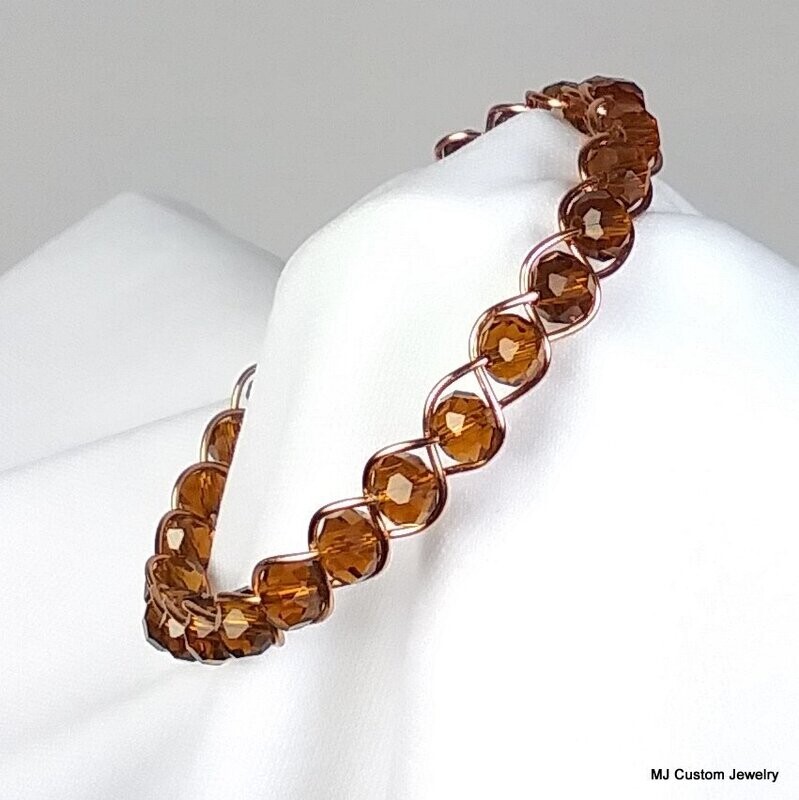 Dark Topaz Crystal Braided Copper Wire Cuff Bracelet