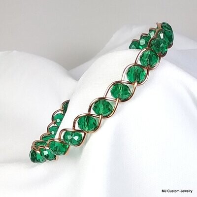 Emerald Crystal Braided Copper Wire Cuff Bracelet
