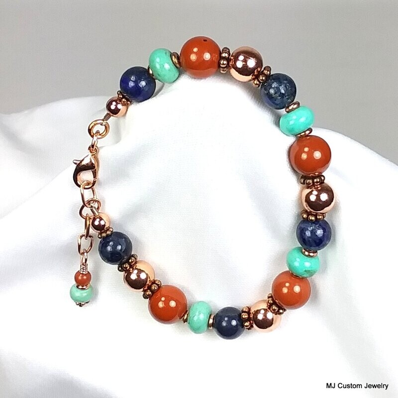 Lapis Lazuli, Red Jasper & Turquoise Copper Bracelet