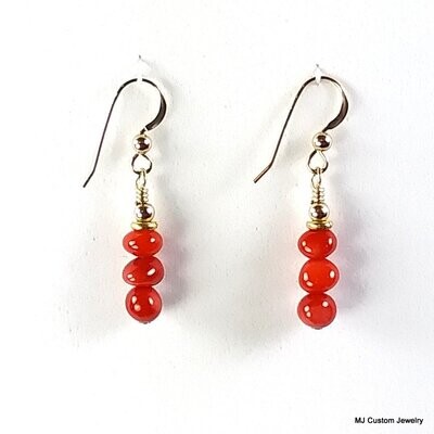 Red Coral Pebbles 14k GF Earrings
