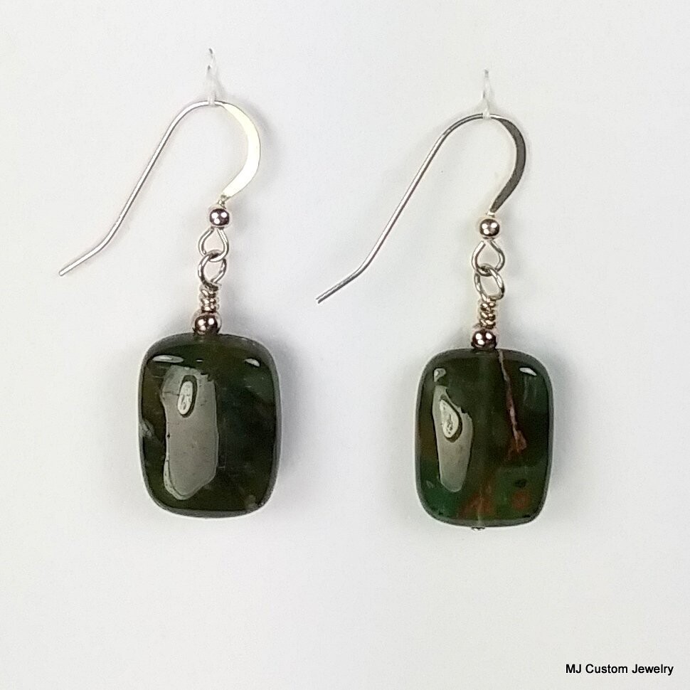 African Green Opal Rectangle Gemstone Earrings