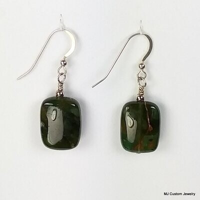 African Green Opal Rectangle Gemstone Earrings