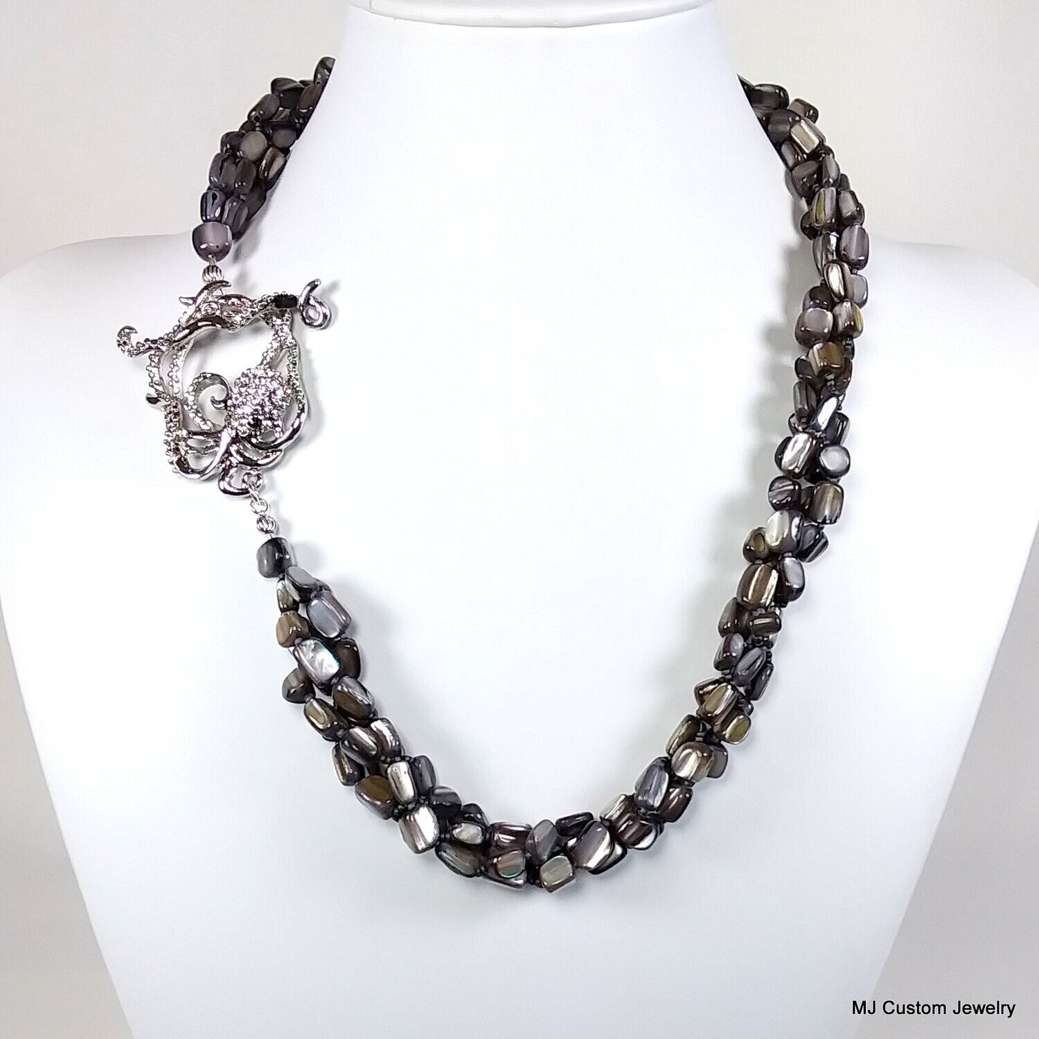 Black M.O.P. Shell Nugget & Pave Octopus Necklace