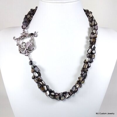 Black M.O.P. Shell Nugget & Pave Octopus Necklace