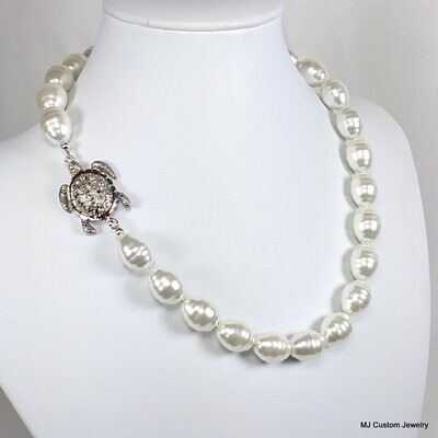 White Baroque Shell Pearl & Turtle Magnetic Clasp Necklace