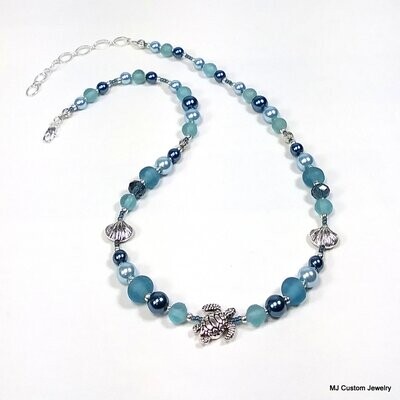 Under-the-Sea Marine Blue Sea Glass Necklace