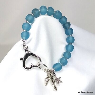 Under-the-Sea Charms & Sea Glass Jumbo Heart Clasp Bracelet