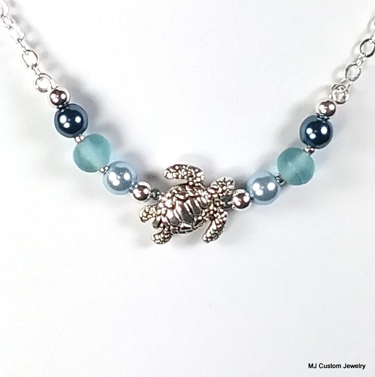 Under-the-Sea Turtle & Sea Glass Bar Necklace