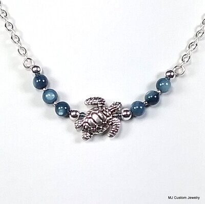 Under-the-Sea Turtle & Blue M.O.P. Shell Bar Necklace