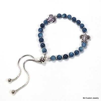 Under-the-Sea Blue M.O.P. Shell & Sea Turtles Adjustable BOLO Bracelet