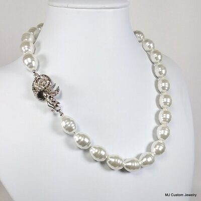 White Baroque Shell Pearl & Hermit Crab Magnetic Clasp Necklace