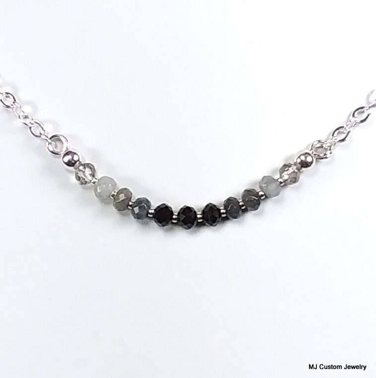 Larvikite & Lead Crystal Ombre Bar Necklace