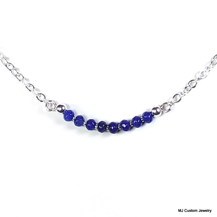 Lapis Lazuli Gemstone Rondelle Bar Necklace