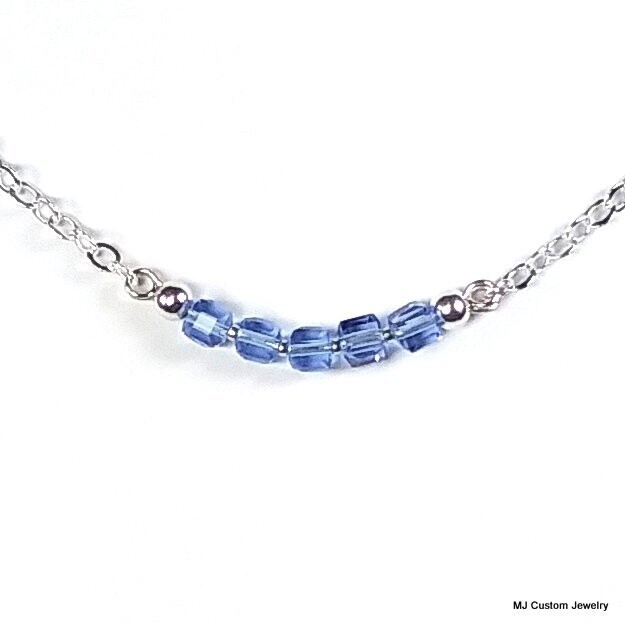 Light Sapphire Crystal Cubes Bar Necklace