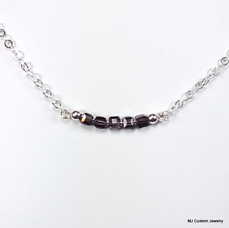Purple Iris Crystal Cubes Bar Necklace