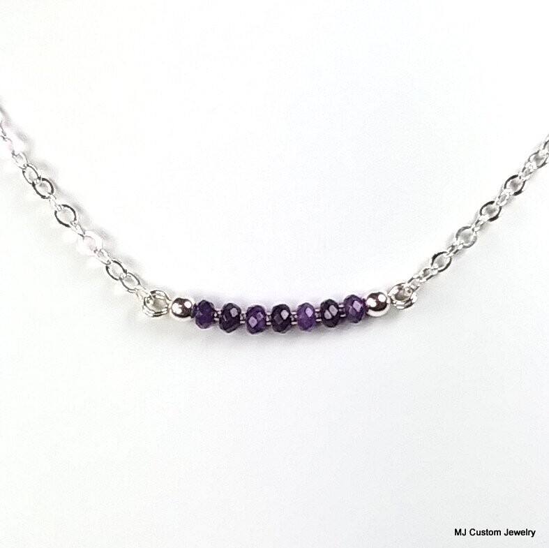 "Amethyst" Faceted Agate Rondelle Bar Necklace