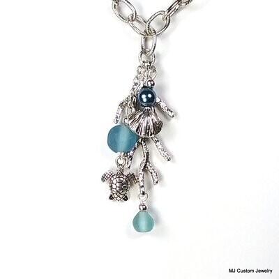 Under-the-Sea Marine Blue Sea Glass Tassel Necklace
