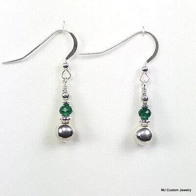 "Emerald" Agate Rondelle & Stacked Silver Earrings