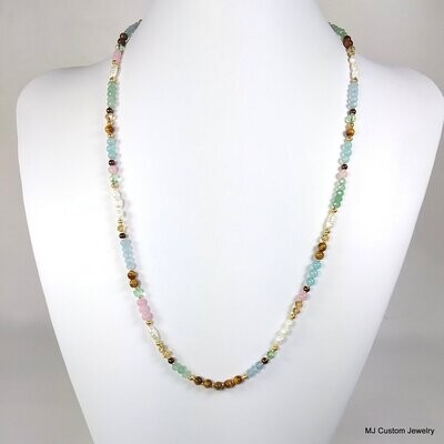 Multi-gemstone, Crystal & Pearl 14k GF Necklace