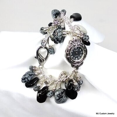 Snowflake Obsidian Gemstone Charm Bracelet Watch