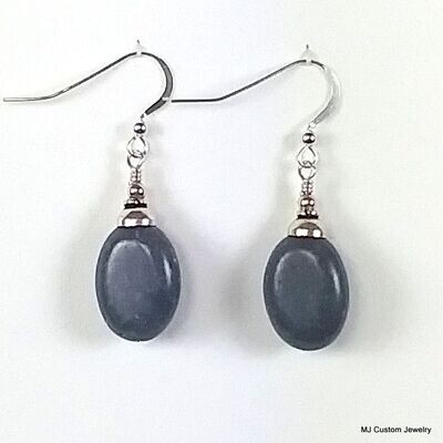 Blue Coral Flat Oval Earrings