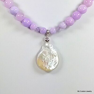 Lavender Jade & Baroque Pearl Pendant Necklace