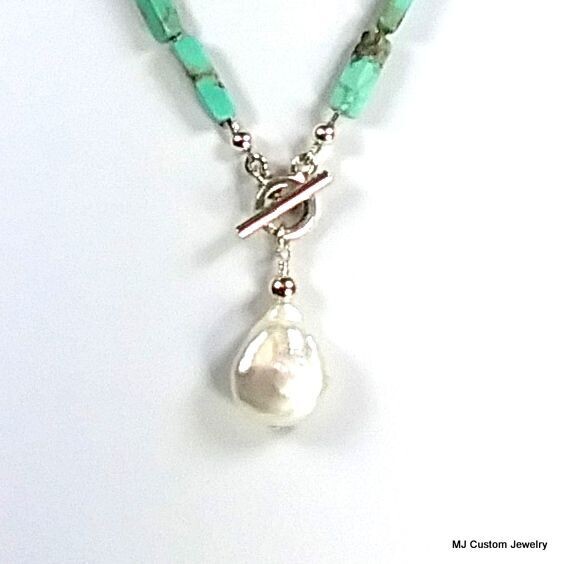 Turquoise & Baroque Coin Pearl Pendant Necklace