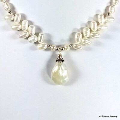 FW Herringbone & Baroque Pearl Pendant Necklace