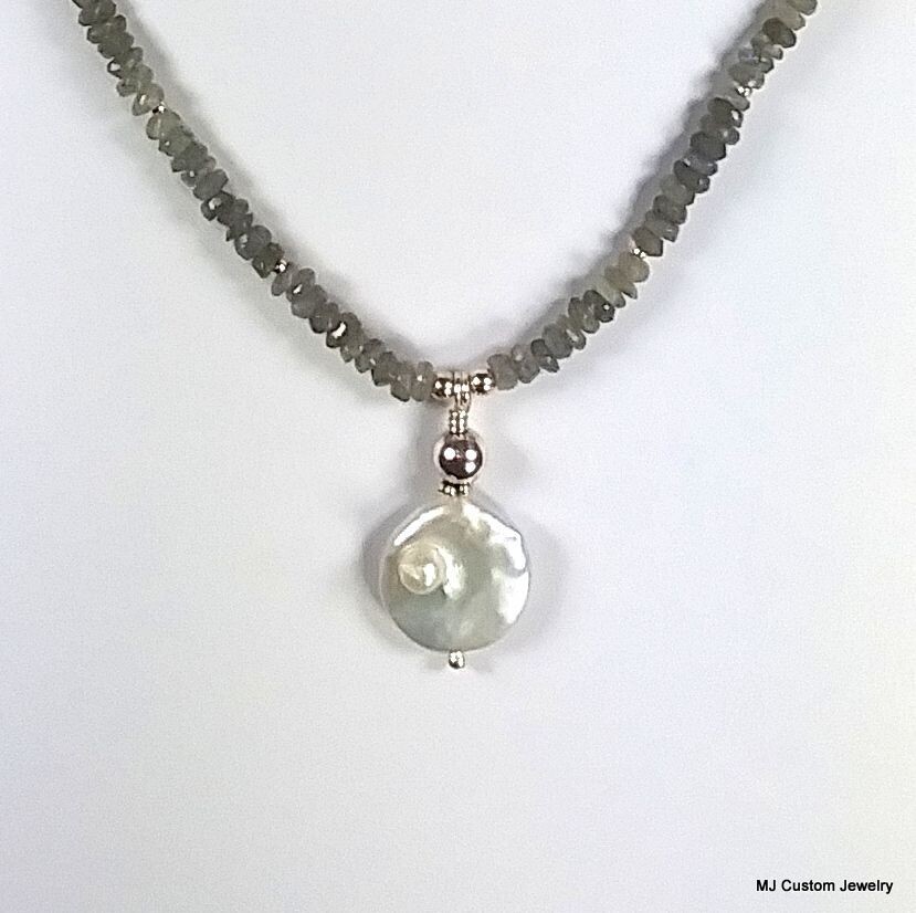 Labradorite Heishi & Baroque Pearl Pendant Necklace