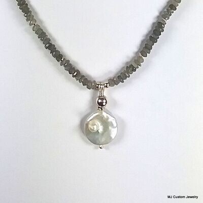 Labradorite Heishi & Baroque Pearl Pendant Necklace
