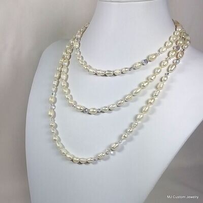 Baroque FW Pearl & Crystal "Almost Endless" 56" Necklace