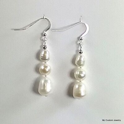 Baroque Freshwater Pearl Stacked Triple Earrings
