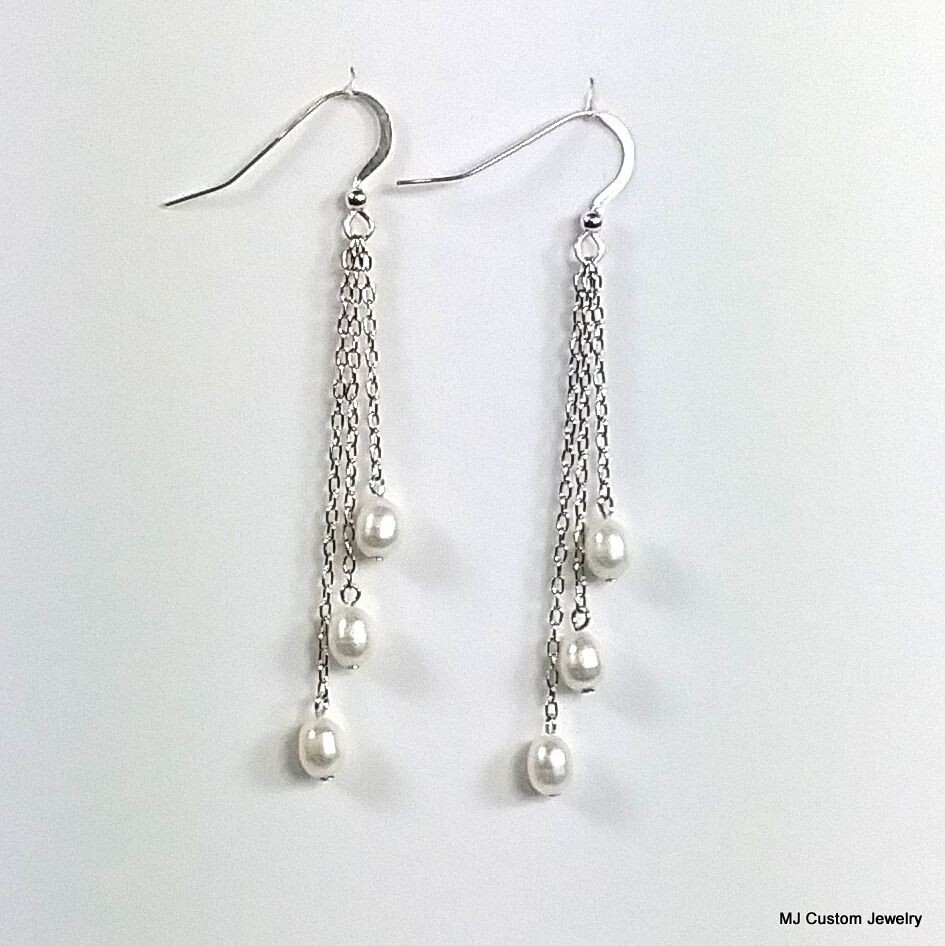 Freshwater Pearl Chain Dangle Earrings