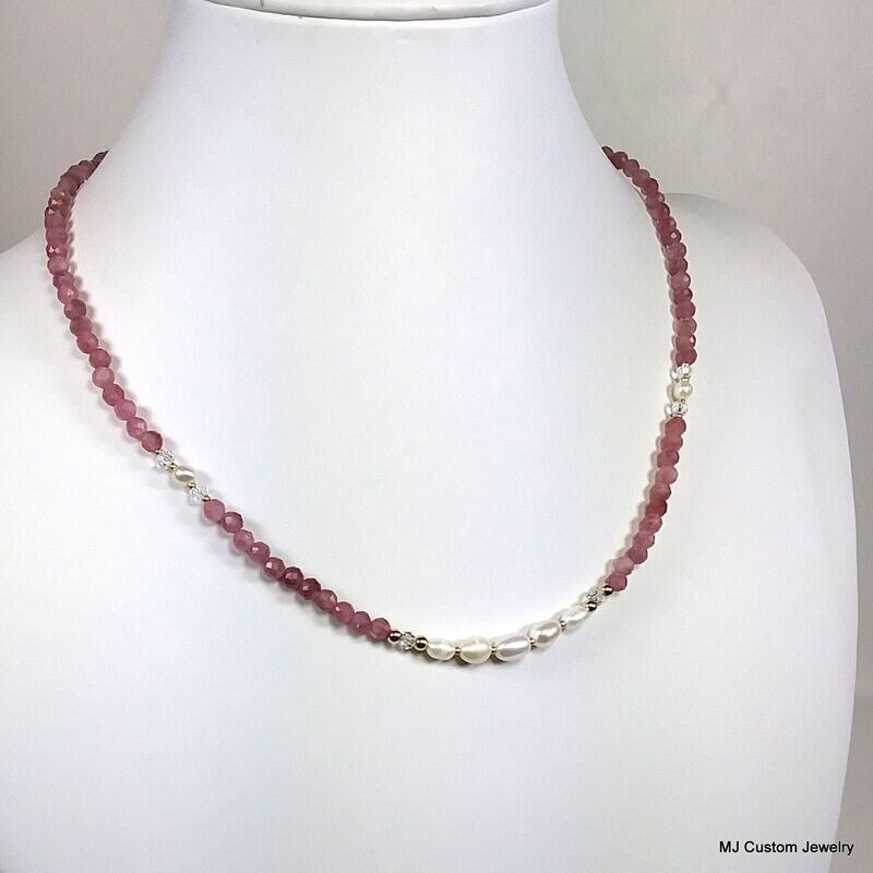 Pink Tourmaline & FW Pearl 14k GF Necklace