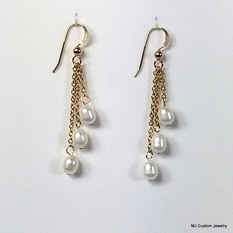 Freshwater Pearl 14k GF Chain Dangle Earrings