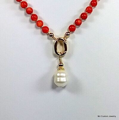 Red Coral Necklace w/ Removable Baroque FW Pearl Pendant